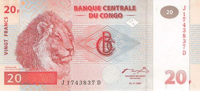 Kongo p.88A 20 Francs  1997